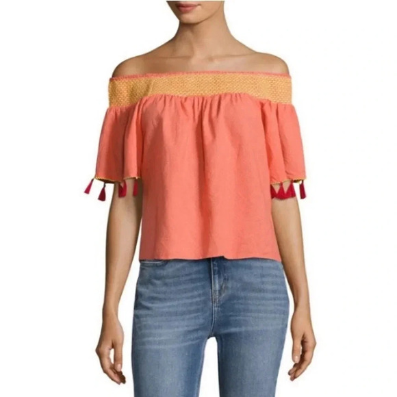 Banjanan Wow Off The Shoulder Tassel Blouse Coral Size S - Picture 1 of 6